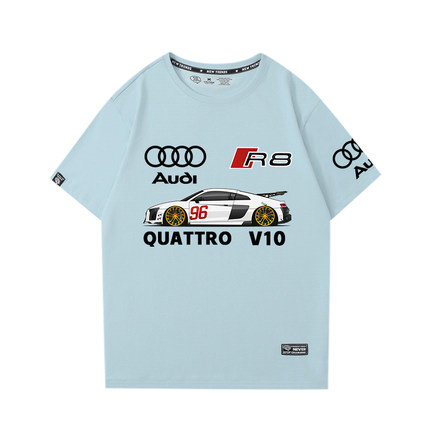 T-shirt Audi Quattro R8 V10 Imprimé Col Rond Homme Manches Courtes